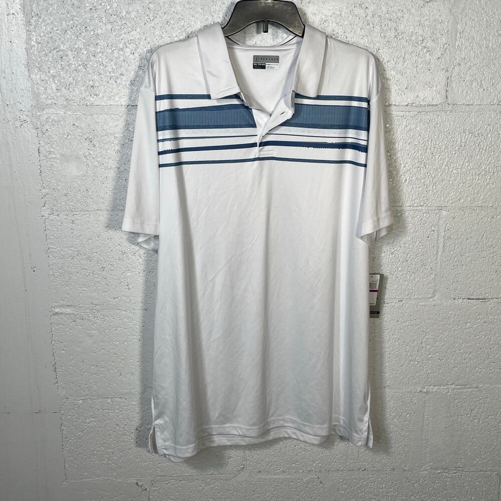 PGA TOUR Men's Athletic Fit Terrain Print Short Polo Shirt Bright white  XXL